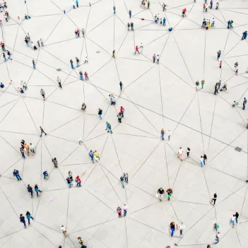 Aerial view of crowd connected by lines