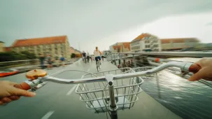 POV riding a urban road city bicycle in Copenhagen.