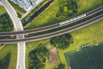 Drone image of electricity driven subway.