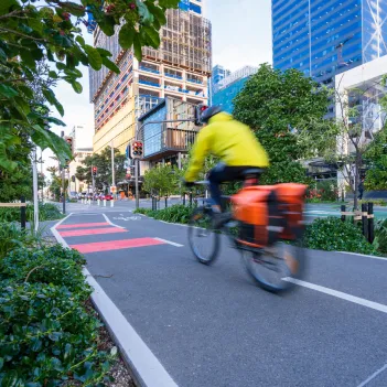 Bicyle on bicyle lane in city.